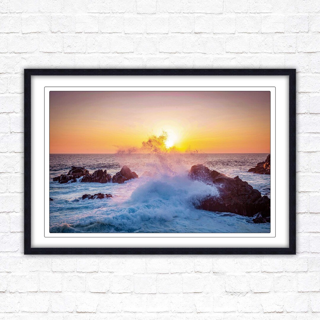 Ocean Sunset Wave Framed Wall Art – Dramatic Seascape Photography Print ...
