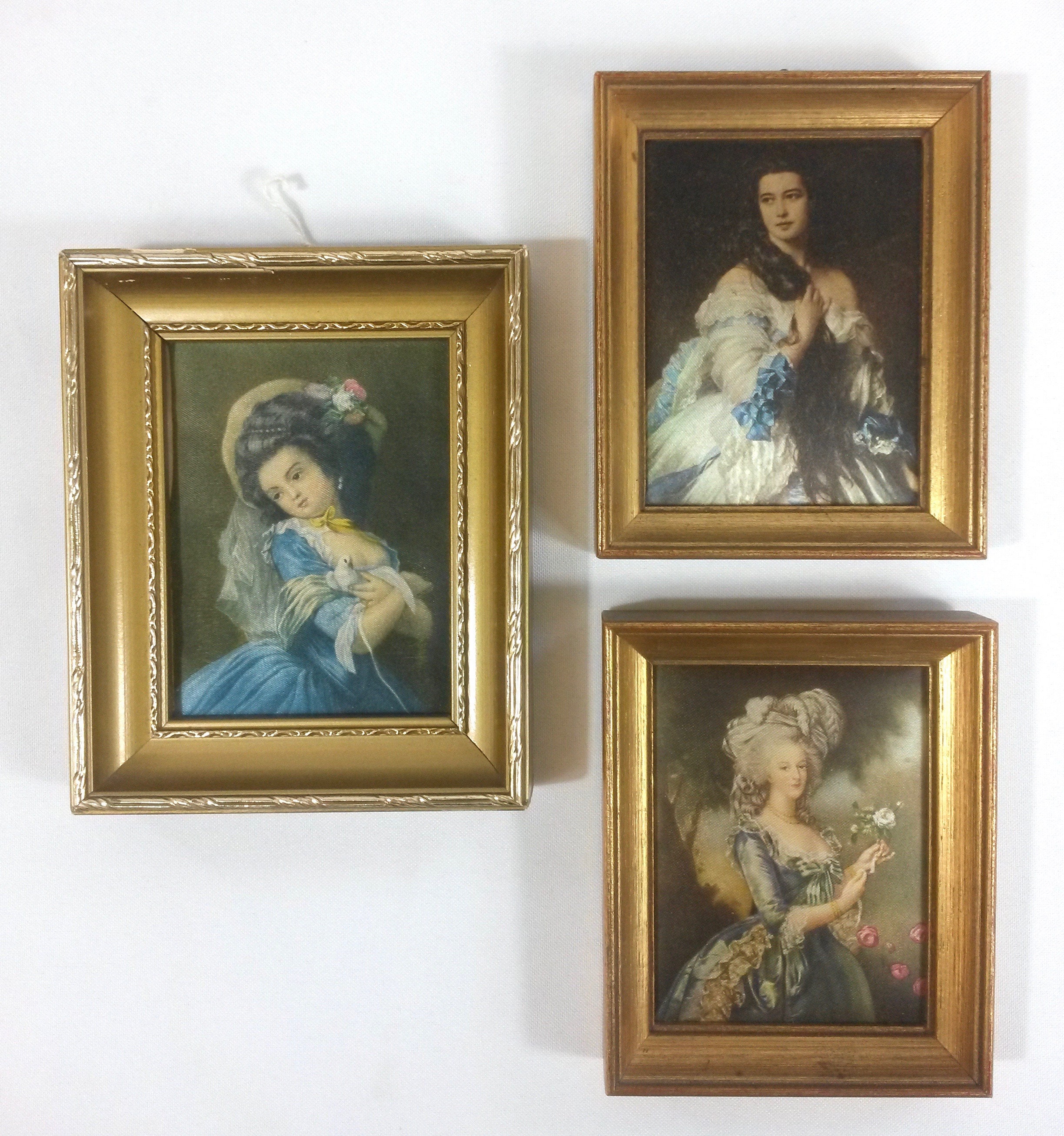 3 Small Gold Framed Pictures Romantic Prints Gold Wall Art Etsy