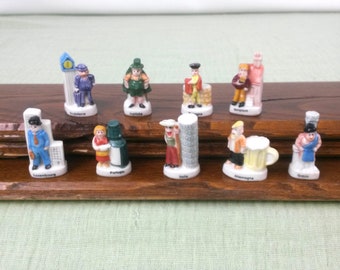 9 Miniature Country Statuettes France - European Feves - European Travel Souvenirs - Porcelain Miniature Figurines - French Feves