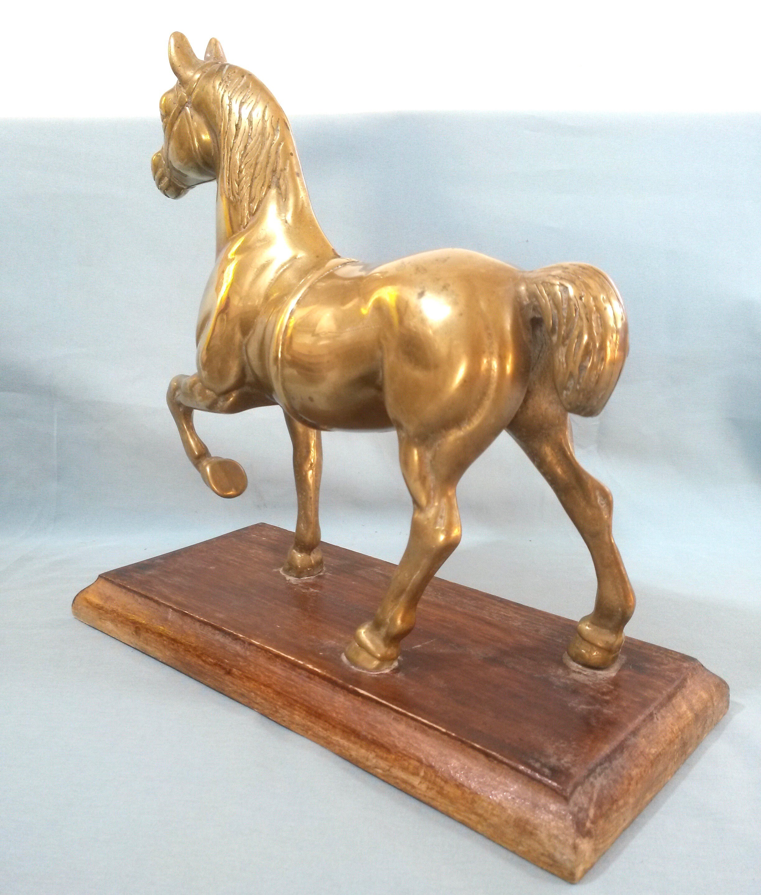 Solid Brass Horse Statue Horse Statue on Wooden Base Etsy