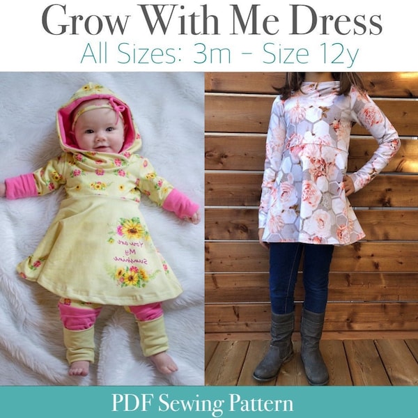 Apple Tree Hooded Dress Grow With Me Dress Printable Sewing Pattern - All Sizes- *PDF Sewing Pattern* Grow with me dress pattern pdf