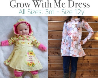 Apple Tree Hooded Dress Grow With Me Dress Printable Sewing Pattern - All Sizes- *PDF Sewing Pattern* Grow with me dress pattern pdf