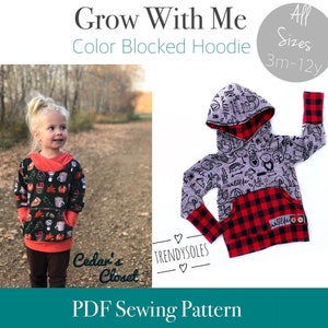 Apple Tree Color Blocked Hoodie Grow With Me Hoodie Printable Sewing Pattern - All Sizes - *PDF Sewing Pattern* Grow with me shirt pattern