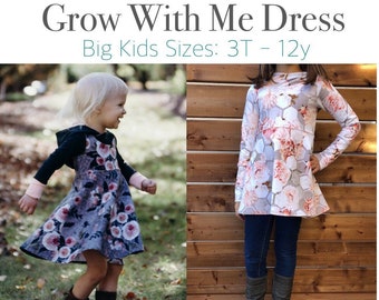 Apple Tree Hooded Dress Grow With Me Dress Printable Sewing Pattern - Big Kid Sizes- *PDF Sewing Pattern* Grow with me dress pattern pdf