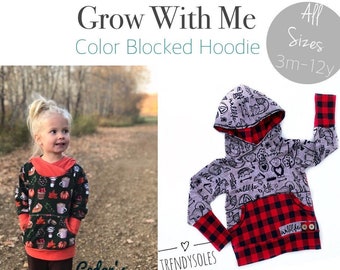 Apple Tree Color Blocked Hoodie Grow With Me Hoodie Printable Sewing Pattern - All Sizes - *PDF Sewing Pattern* Grow with me shirt pattern