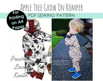 Apple Tree Grow On, Grow With Me Romper A4 SIZED PAPER, A4 Printable *A4 PDF Download* Size Adjustable Clothing for Kids Apple Tree Patterns