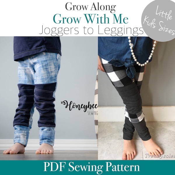 Apple Tree Grow Along Pants: Grow with me sewing pattern for baby kids PDF printable pattern for grow pants leggings joggers ebook sewing