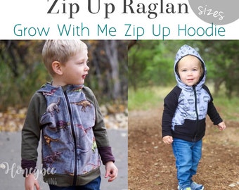 All Original Sizes + Extended Sizes Zip Up Grow with me Hoodie PDF Sewing Pattern