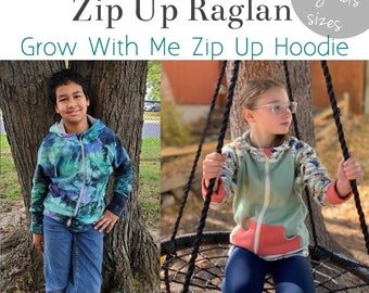 Big Kids Sizes Zip Up Grow with me Hoodie PDF Sewing Pattern ebook