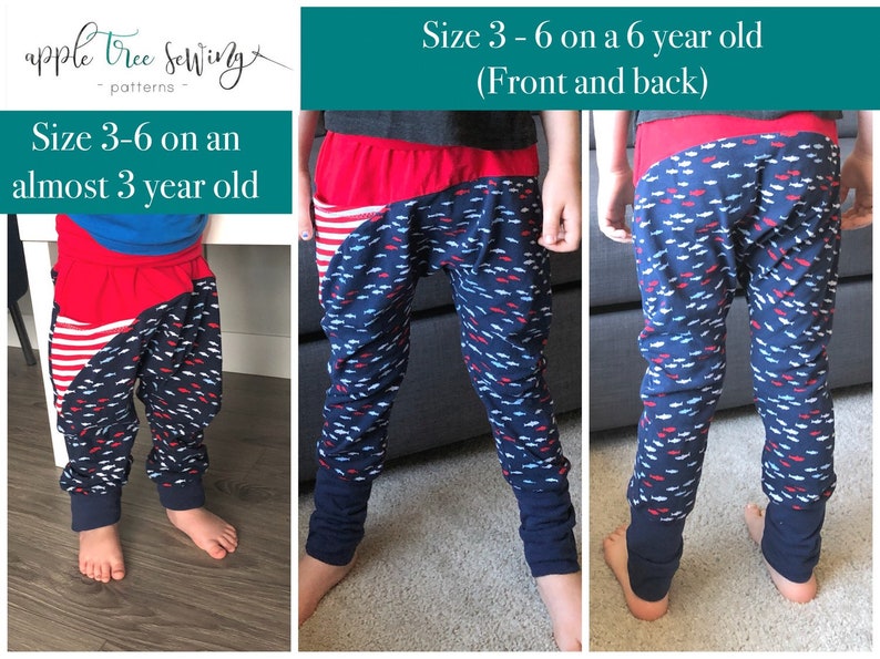 Apple Tree Color Blocked Grow With Me Drop Crotch Pants Joggers Trousers PDF Sewing Pattern Kids and Baby ebook tutorial image 4