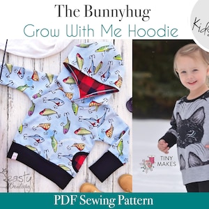 Felpa con cappuccio Grow With Me Bunnyhug dell&#39;albero di mele *Modello PDF* Taglie 3m - 6T Cartamodello per cucire la maglietta Grow with me Bunny Hug - Taglie per bambini piccoli