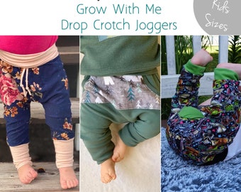 Apple Tree Little Kids Bunny Bottom Grow With Me Drop Crotch Pants Joggers Trousers *PDF Sewing Pattern* Kids and Baby Sewing ebook tutorial