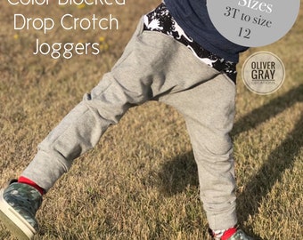Big Kids Apple Tree Color Blocked Grow With Me Drop Crotch Pants Joggers Trousers ** PDF Sewing Pattern ** Kids ebook tutorial