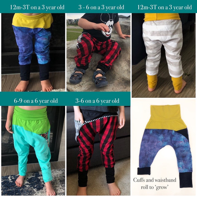 Apple Tree Color Blocked Grow With Me Drop Crotch Pants Joggers Trousers PDF Sewing Pattern Kids and Baby ebook tutorial image 9