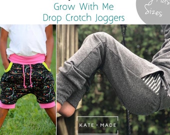 Apple Tree Big Kids Bunny Bottom Grow With Me Drop Crotch Pants Joggers Trousers ** PDF Sewing Pattern ** Big Kids Sewing Pattern