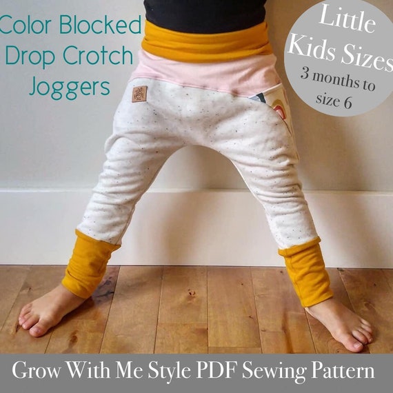 Little Kids Apple Tree Color Blocked Grow With Me Drop Crotch Joggers PDF  Sewing Pattern Kids Pdf Pattern Baby Pants Sewing Pattern 