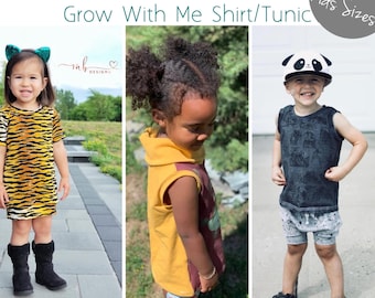 Apple Tree Little Grow Fonder Shirt or Tunic Grow with Me Top *PDF Sewing Pattern* Grow With Me Shirt Pattern, Long or Short Sleeves, Cowl