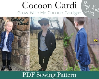 Apple Tree Grow With Me Big Kids Cocoon Cardi *PDF Sewing Pattern* Grow With Me Cardigan Grow-With-Me Sewing Pattern ebook tutorial