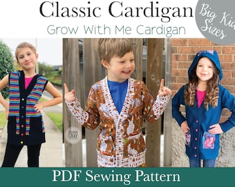Apple Tree Grow With Me Big Kids Classic Cardigan *PDF Sewing Pattern* Grow With Me Cardi Grow-With-Me Cardigan Kids Clothing Sewing Pattern