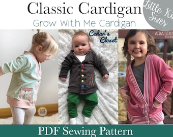 Apple Tree Grow With Me Little Kids Classic Cardigan *PDF Sewing Pattern* Grow With Me Cardi Baby and Kids Clothing Sewing Pattern ebook