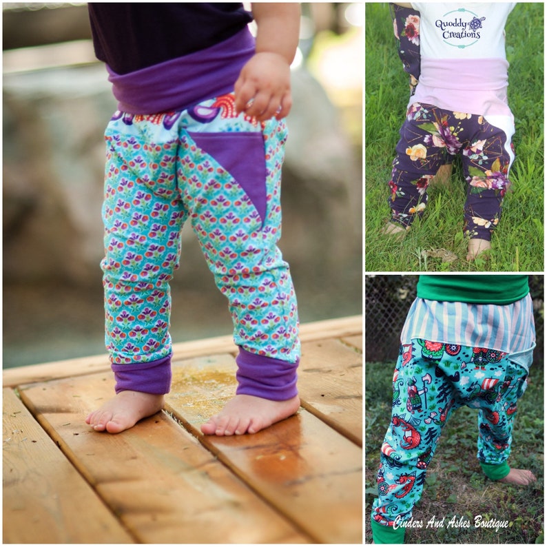 Apple Tree Color Blocked Grow With Me Drop Crotch Pants Joggers Trousers PDF Sewing Pattern Kids and Baby ebook tutorial image 2