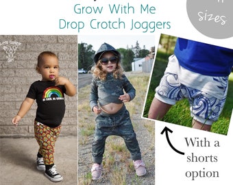 Apple Tree Bunny Bottoms Grow With Me Drop Crotch Joggers Pants and Shorts ** PDF Sewing Pattern ** Grow Pants Pattern by Apple Tree Sewing