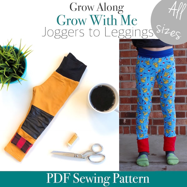 Apple Tree Grow Along Pants: All Sizes Grow with me sewing pattern printable PDF ebook tutorial for grow pants leggings joggers