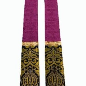 Romeins paars liturgisch brokaat stola, zwart/gouden Fairford orphrey, metallic vlecht, franje optioneel, herz. 100% Dupioni-zijde, begrafenissen, vastentijd