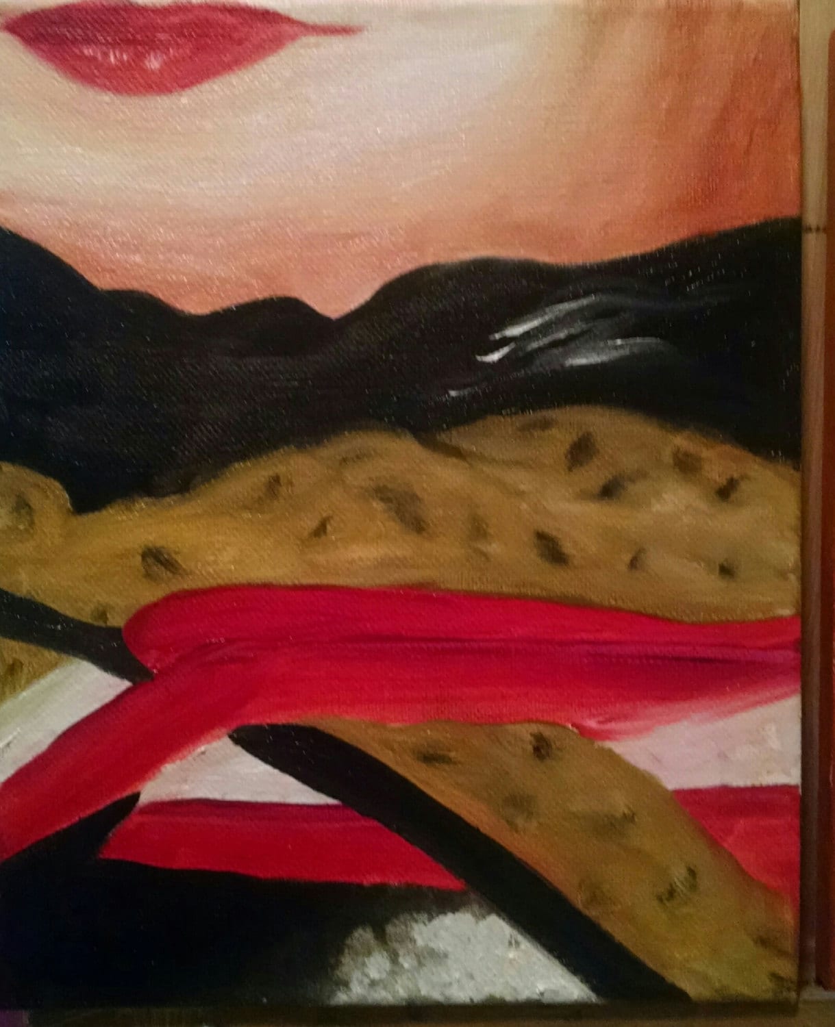 Red Lips Abstract Oil Painting on Canvas - Expressionism Wall Art (10x8 ...