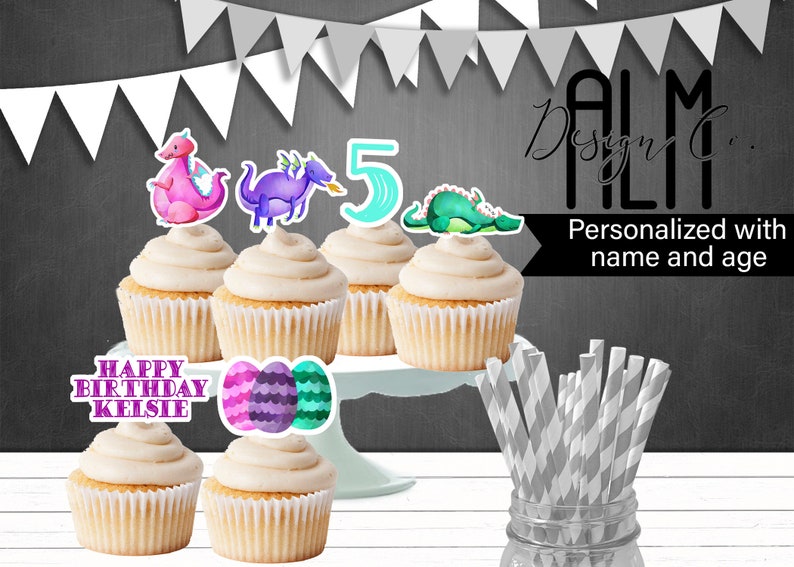 Dragon Birthday Girl Dragon Birthday Decorations Girl Dragon Cupcake Toppers Dragon Cupcake Toppers Dragon Birthday decorations