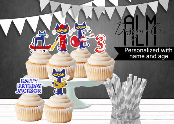 Pete The Cat Cupcake Toppers Pete The Cat Birthday Etsy
