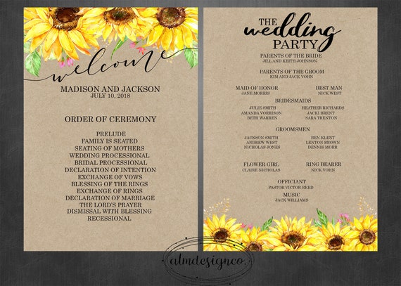 Sunflower Wedding Program Floral Wedding Program Wedding Etsy