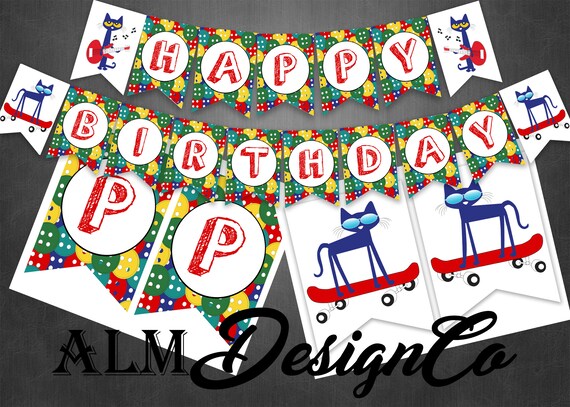 Pete The Cat Birthday Banner Pete The Cat Banner Pete The Etsy