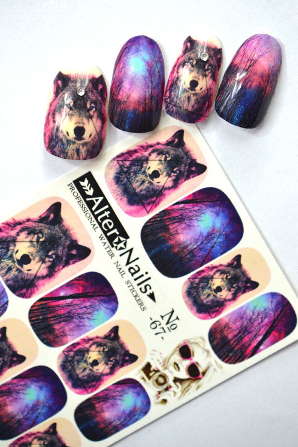 No. 67 Colorful Forest Wolf Nail Water Wraps Art Stickers Etsy