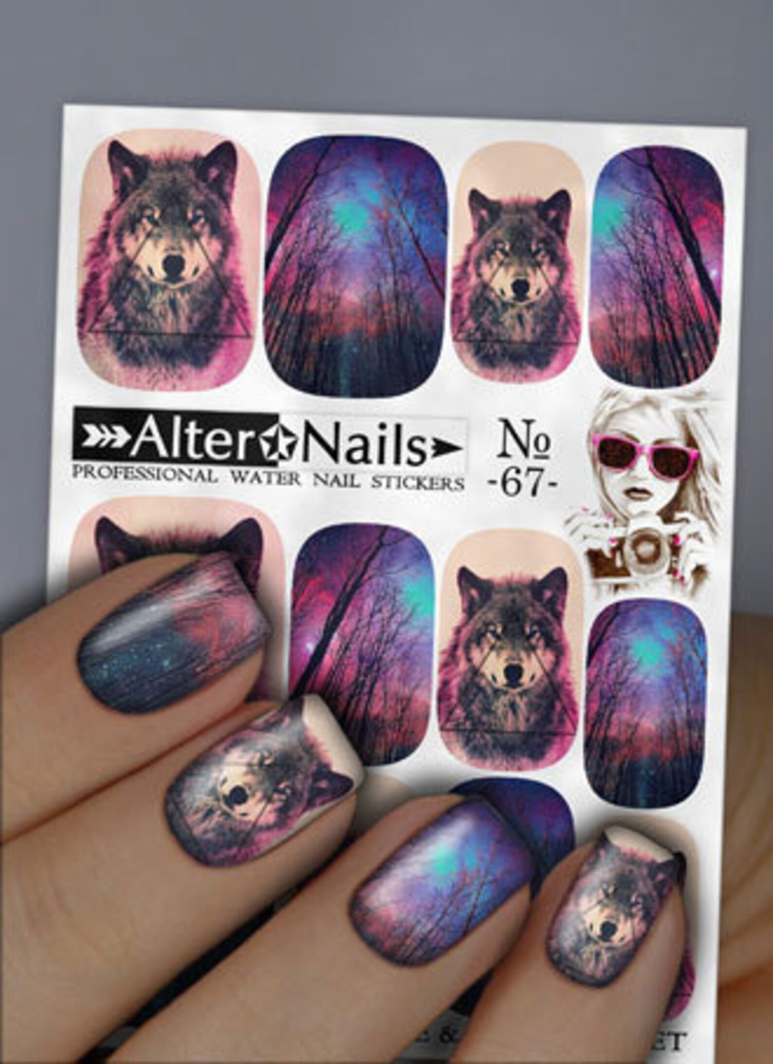 No. 67 Colorful Forest Wolf Nail Water Wraps Art Stickers Etsy