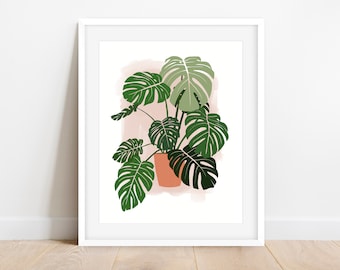 Afdrukbare kunst, Monstera Art Print, Leaf Wall Art, Moderne Kunst, Digitale Kunst, Boho Afdrukbare Kunst, Boho Decor, Minimal Art Print, Instant Download