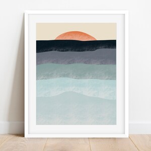 Boho Printable Wall Art, Abstract Wall Art, Ocean Wall Art, Orange and Blue Art Print, Instant Download, Digital Art Print, Boho Decor