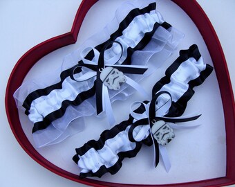 NEW Hot Wedding Garter Prom Silver Navy White GetTheGoodStuff Heart Homecoming*