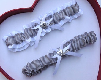 Handmade White Satin Wedding Garter: Silver Organza, Customizable Charm