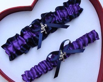 Wedding Garters Purple Navy Blue