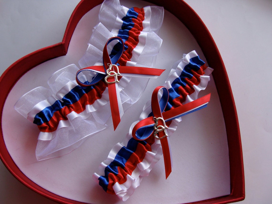 Red White & Blue Wedding Garter image 1