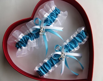 Turquoise White Wedding Garter