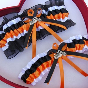 Wedding Garter Black Orange White Wedding Garter Harley Wedding Motorcycle