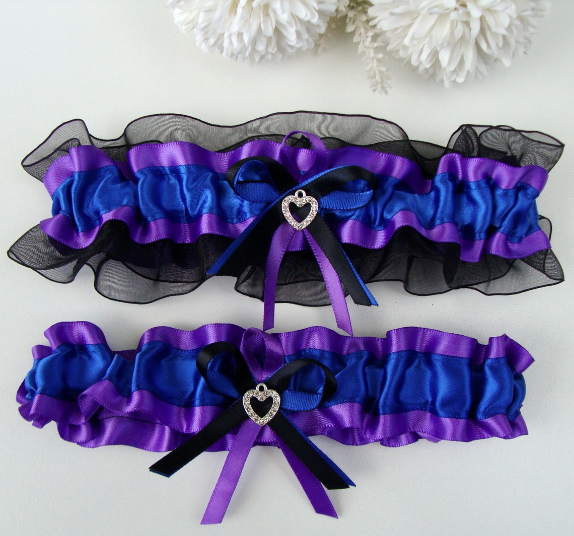 Wedding Garter Royal Blue Purple Black Wedding Garter Select image 1