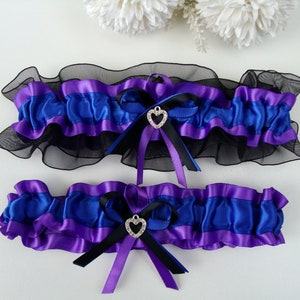Wedding Garter, Royal Blue Purple Black Wedding Garter Select Charm or No charm