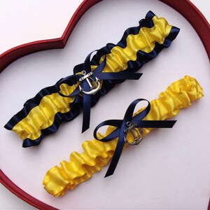 Wedding Garters Yellow Navy Blue White Set Keepsake Toss Prom Homecoming