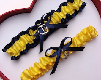 Wedding Garters  Yellow Navy Set Keepsake Toss  Prom