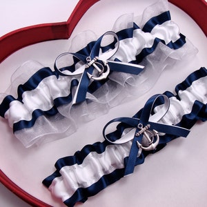 Navy Blue White Wedding Garter
