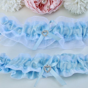 Something Blue Wedding Garter Rhinestone Heart Garter Light Blue White Wedding Gift Traditional Wedding Garter