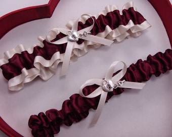 Wedding Garter Burgundy Ivory Prom
